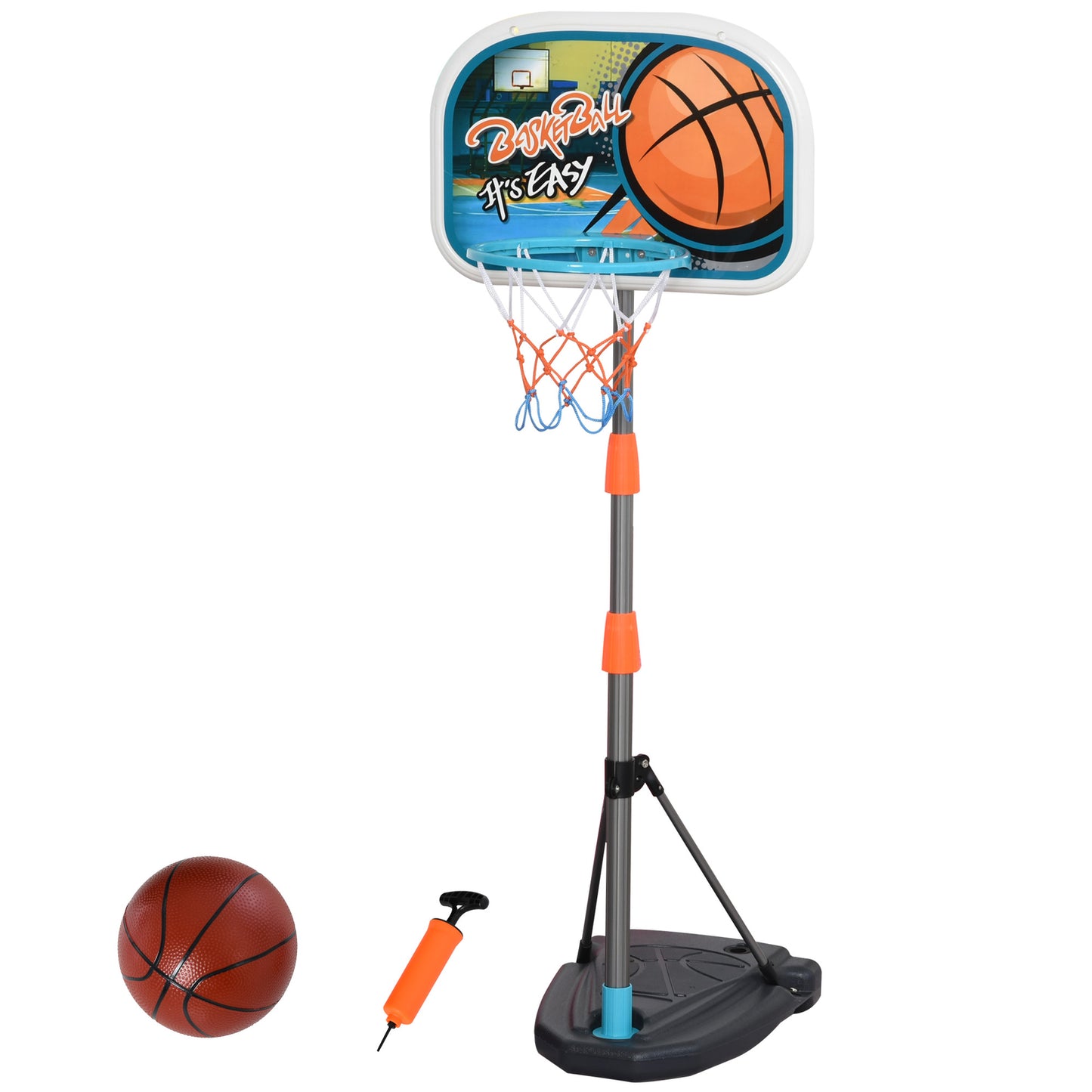 3 Pcs Kids Basketball Set W/ Hoop Ball Pump Height Fillable Base 3-8 Yrs