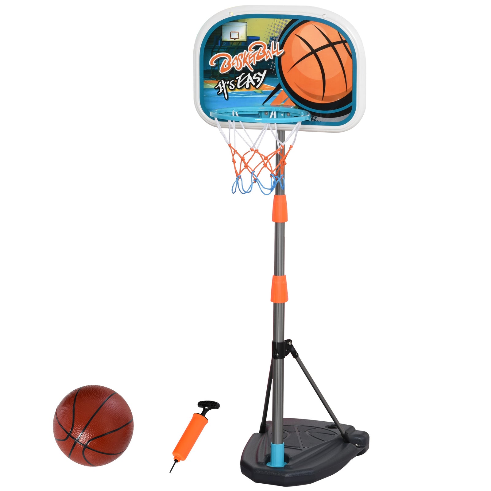 3 Pcs Kids Basketball Set W/ Hoop Ball Pump Height Fillable Base 3-8 Yrs