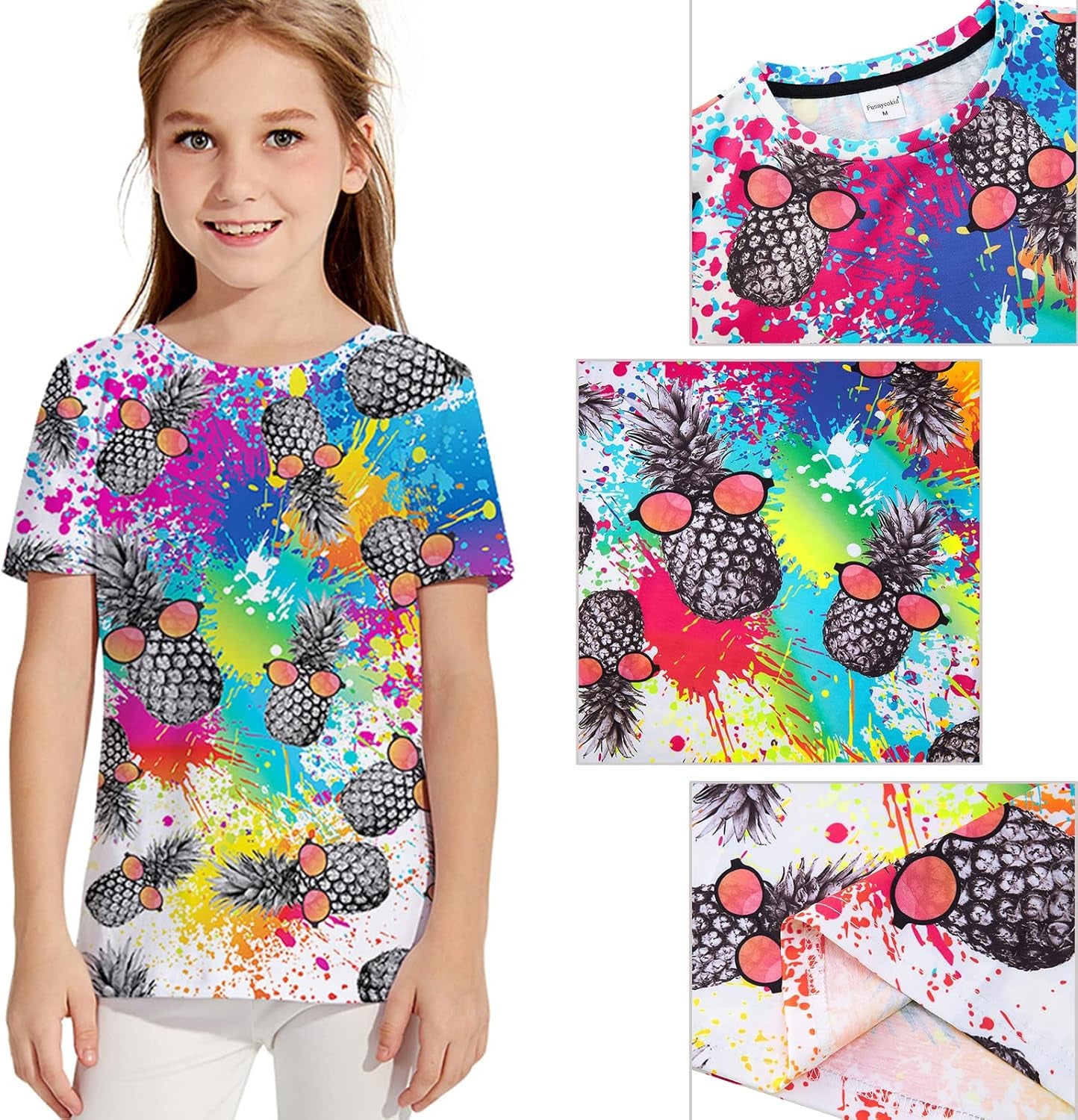 Teens Boys 3D Pineapple Shirts Shorts Sleeves Graffiti T Shirts Size 15 Boys Causal Fit Kids Neutral Art T-Shirt Outfits Funny Shirts Youth Summer Novelty Tees Size 13-14 Years