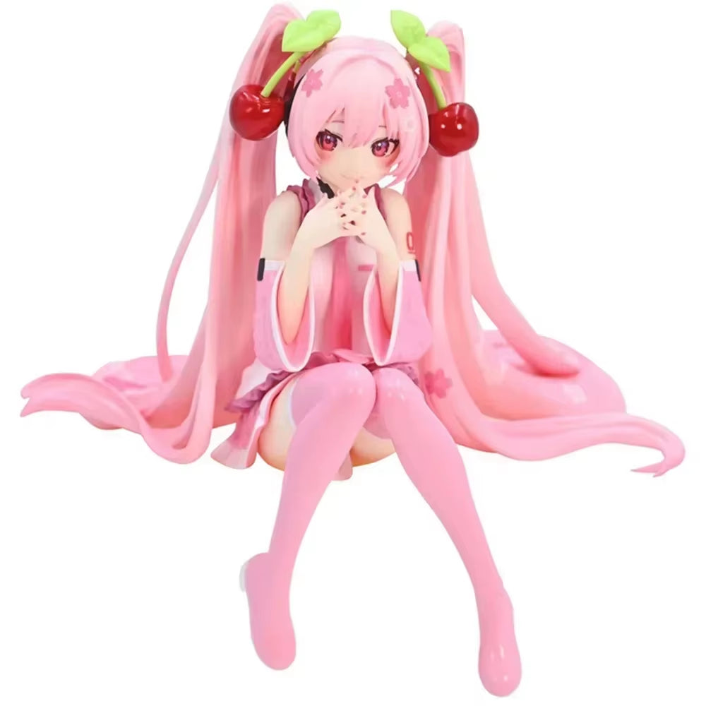 12Cm Hatsune Miku Anime Figure Pink Dress PVC Model Action Toys Cherry Pink Cherry Blossom Decoration Collect for Birthday Gift