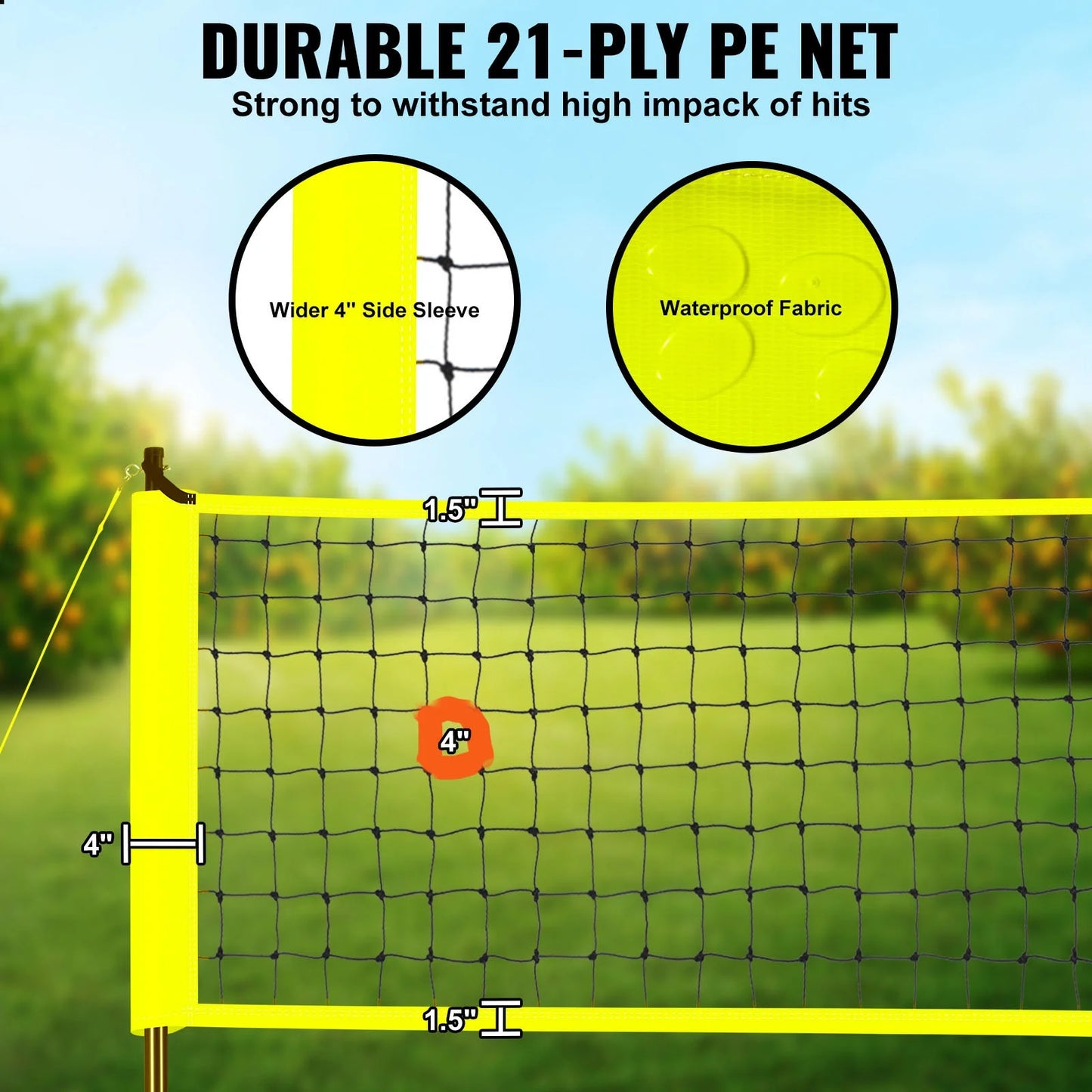 Portable Volleyball Net Kit for Outdoor Use, Steel Poles with Adjustable Height, Pro Volleyball Set Including PVC Volleyball, Pump, Transport Bag, Robust Volleyball Net