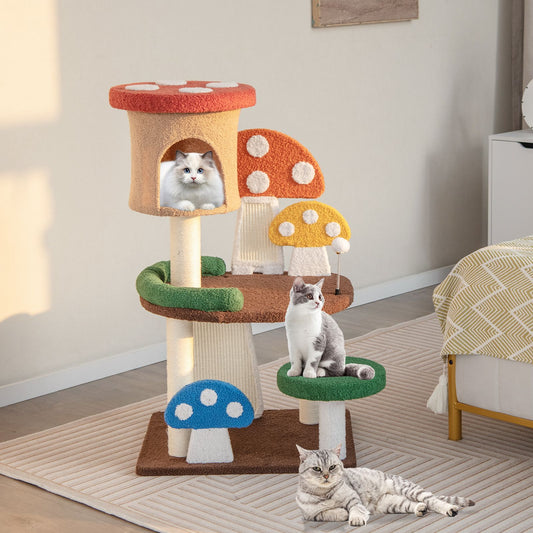 102 Cm Mushroom Cat Tree Tower with Natural Sisal Posts