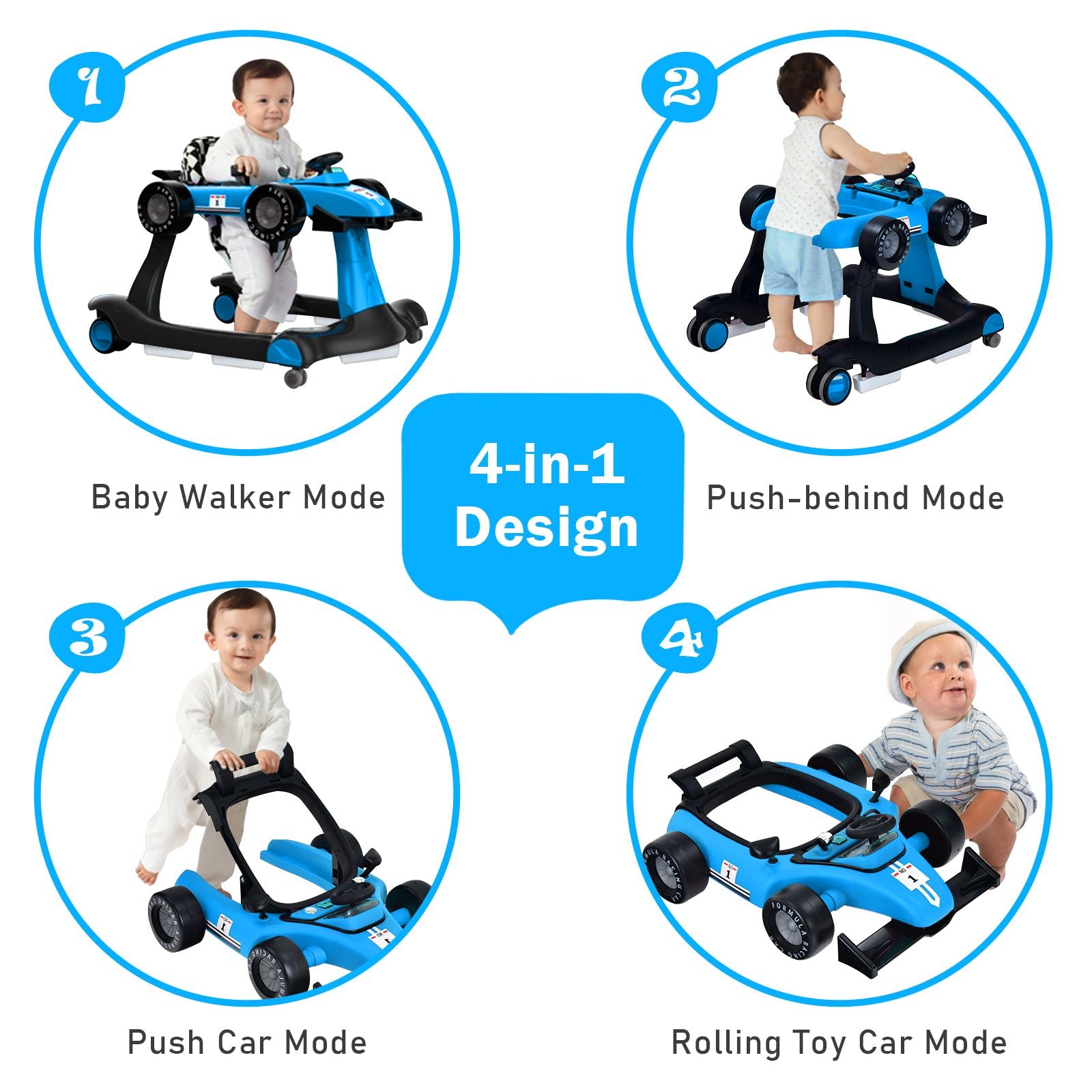 4-In-1 Baby Push Walker with Adjustable Height and Speed