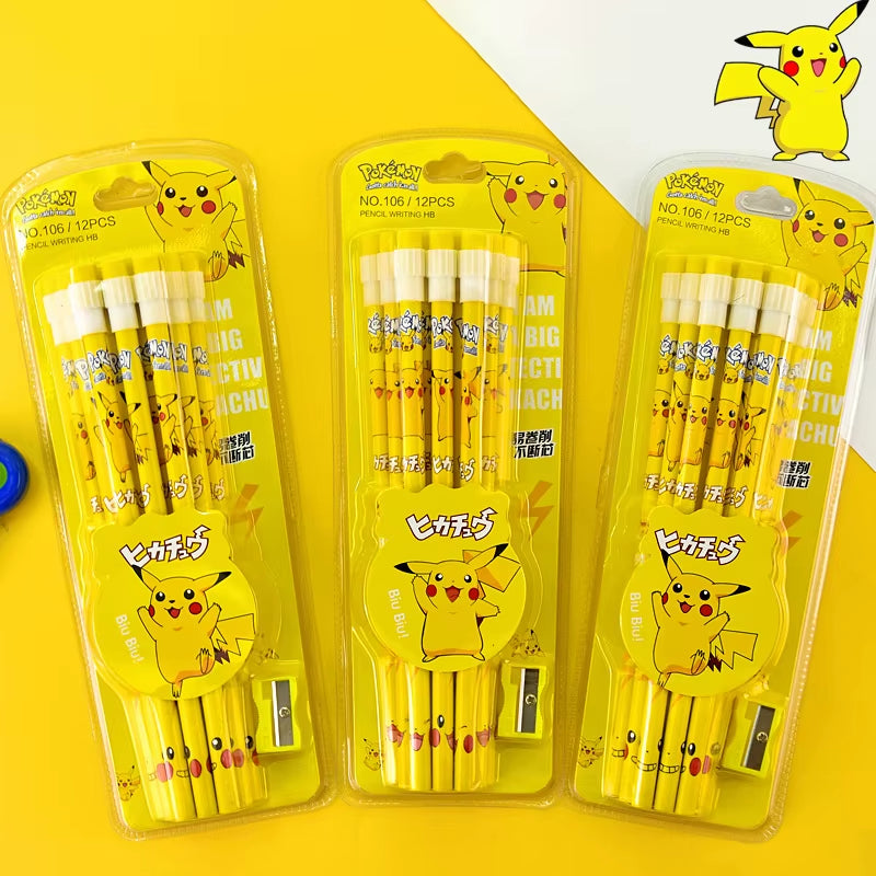 12Pcs Pokemon Pikachu Anime Figure Cartoon Pencil Pokemon Kids Pencil Kawaii Student Stationery Children'S Birthday Xmas Gift