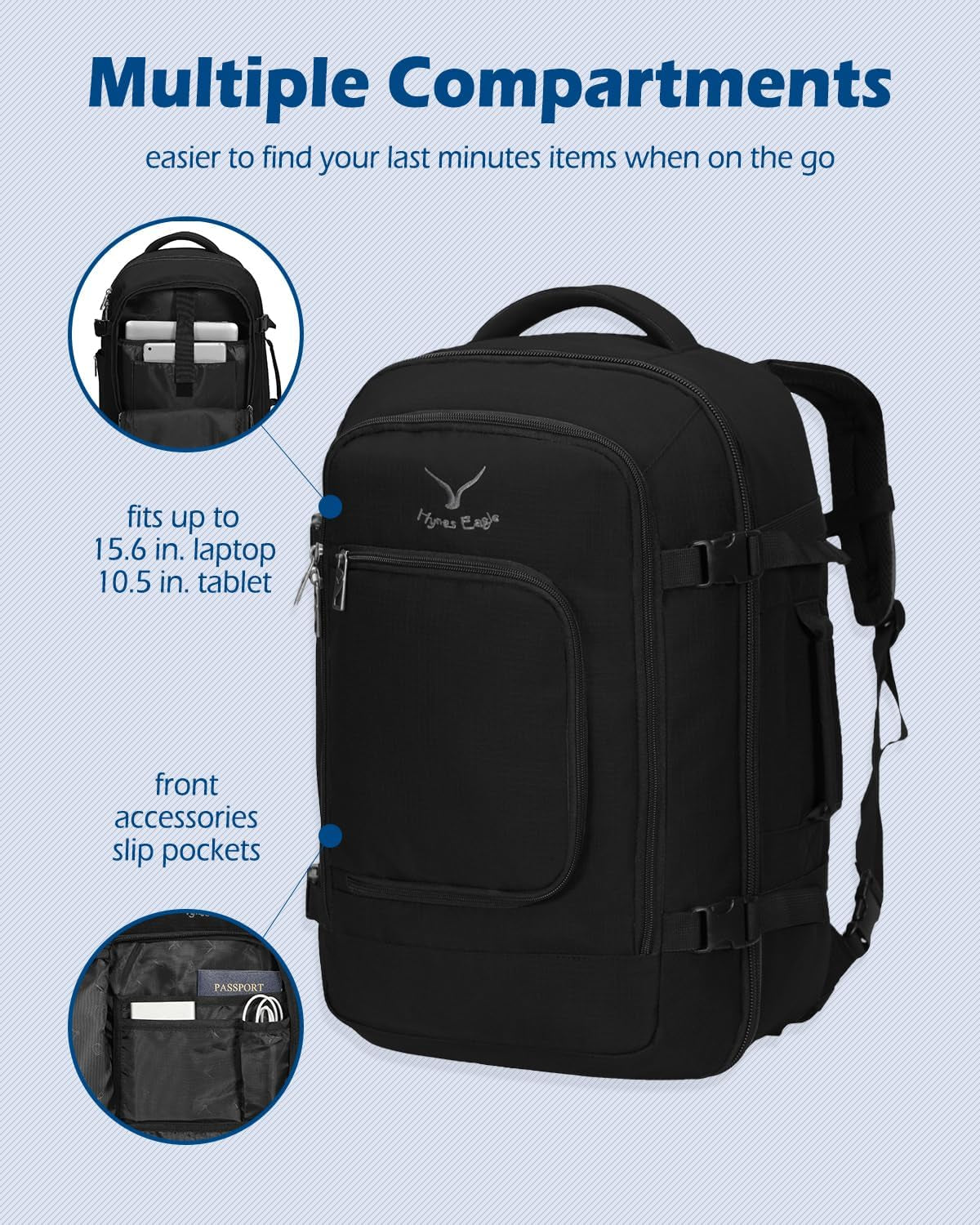 Travel Backpack 40L Flight Approved Carry on Backpack Men Large Cabin Weekender Laptop Backpack Women 15.6 Inches