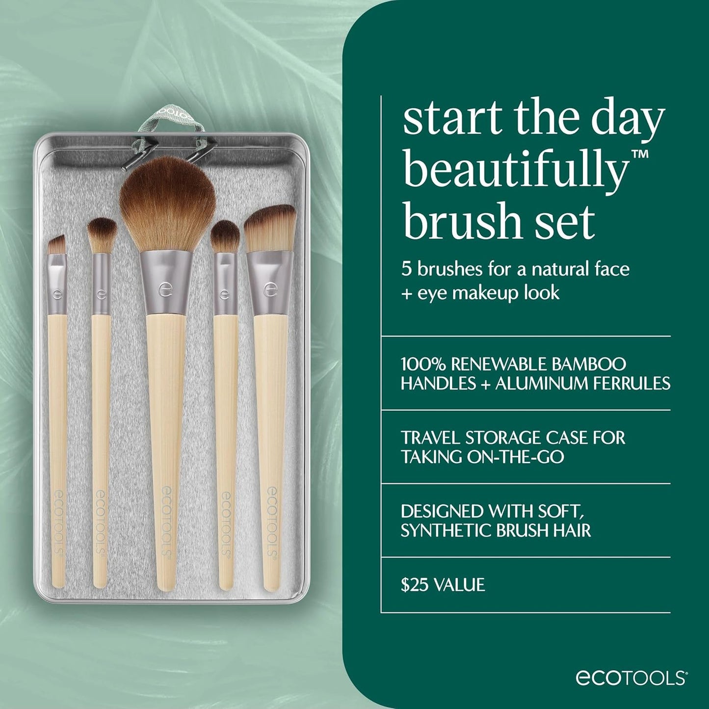 6 Piece Start the Day Beautifully Makeup Brush Set, Makeup Brushes for Eyeshadow, Blush, Concealer, & Foundation Application, Eco-Friendly, Synthetic Hair, Vegan & Cruelty-Free