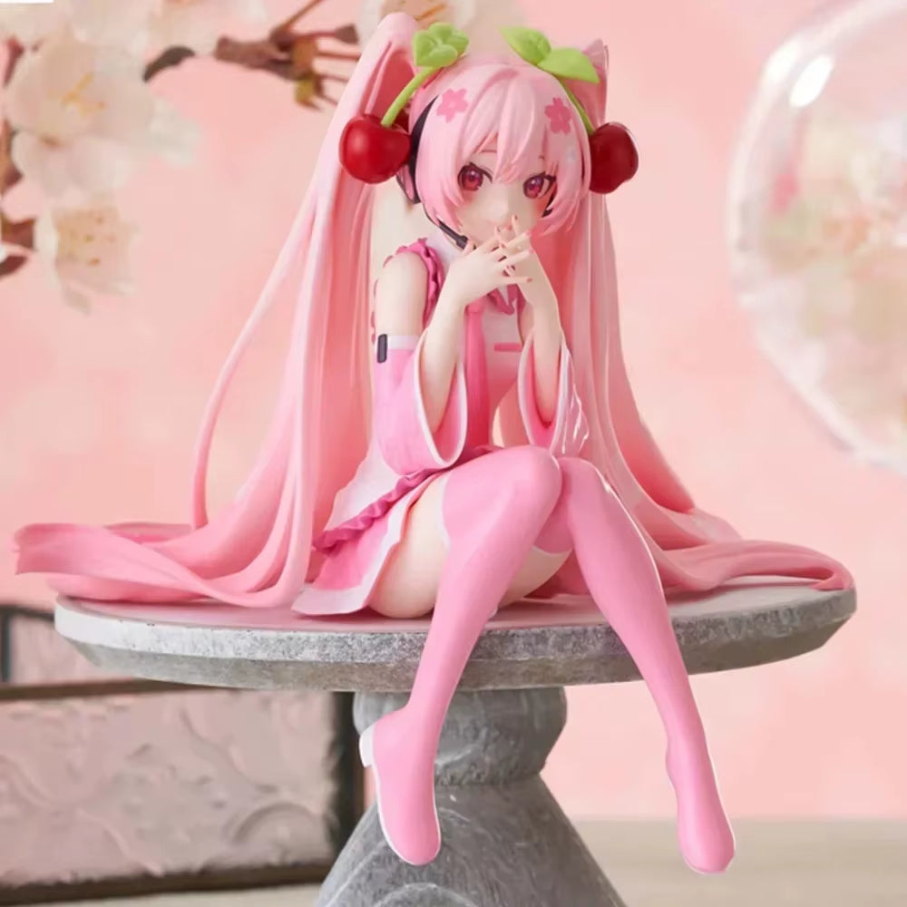 12Cm Hatsune Miku Anime Figure Pink Dress PVC Model Action Toys Cherry Pink Cherry Blossom Decoration Collect for Birthday Gift