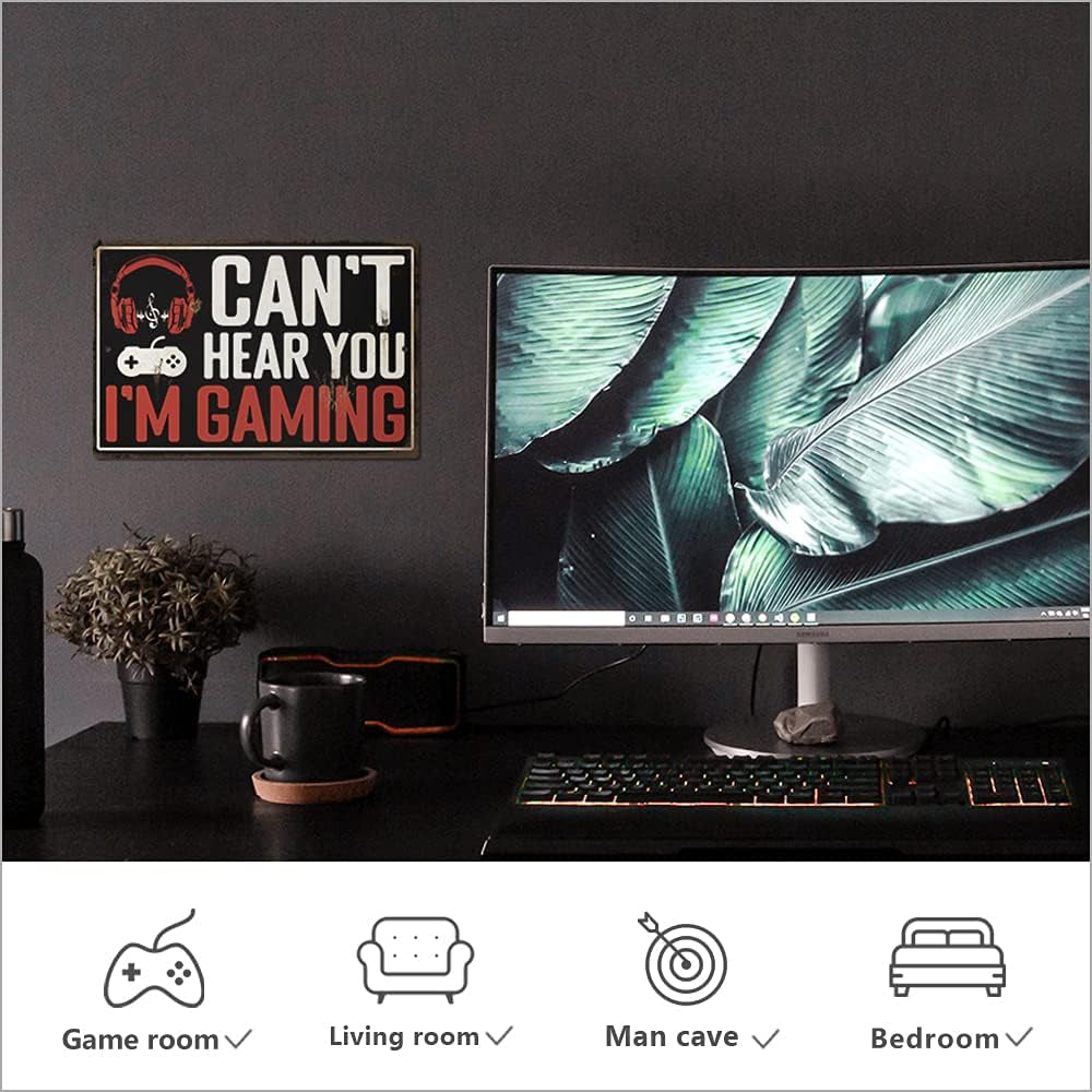 Game Room Decor, Funny Wall Decor for Man Cave, Bedroom, Teen Room, Gift for Gamer, Boys, Girls, 12X8 Inches Aluminum Metal Sign (Can'T Hear You, I'M Gaming)