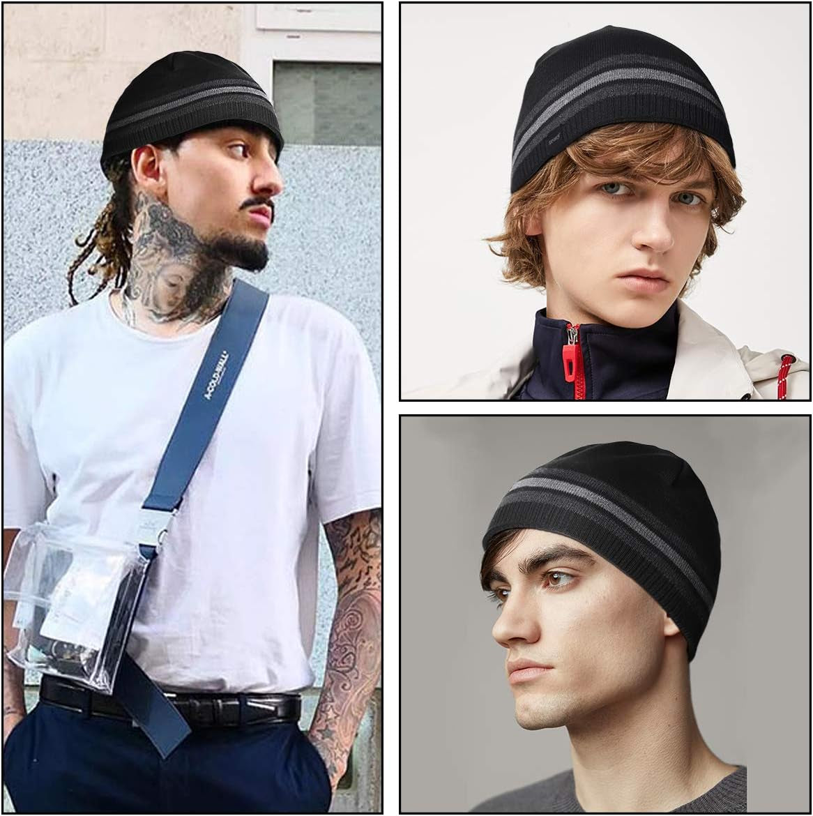 Mens Winter Warm Knitting Hats Plain Skull Beanie Cuff Toboggan Knit Cap