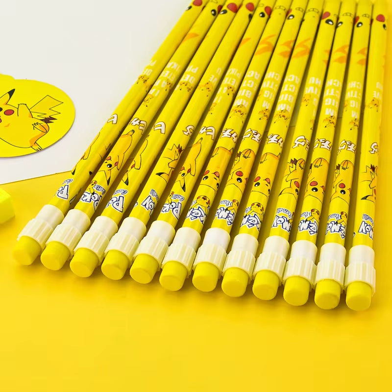 12Pcs Pokemon Pikachu Anime Figure Cartoon Pencil Pokemon Kids Pencil Kawaii Student Stationery Children'S Birthday Xmas Gift