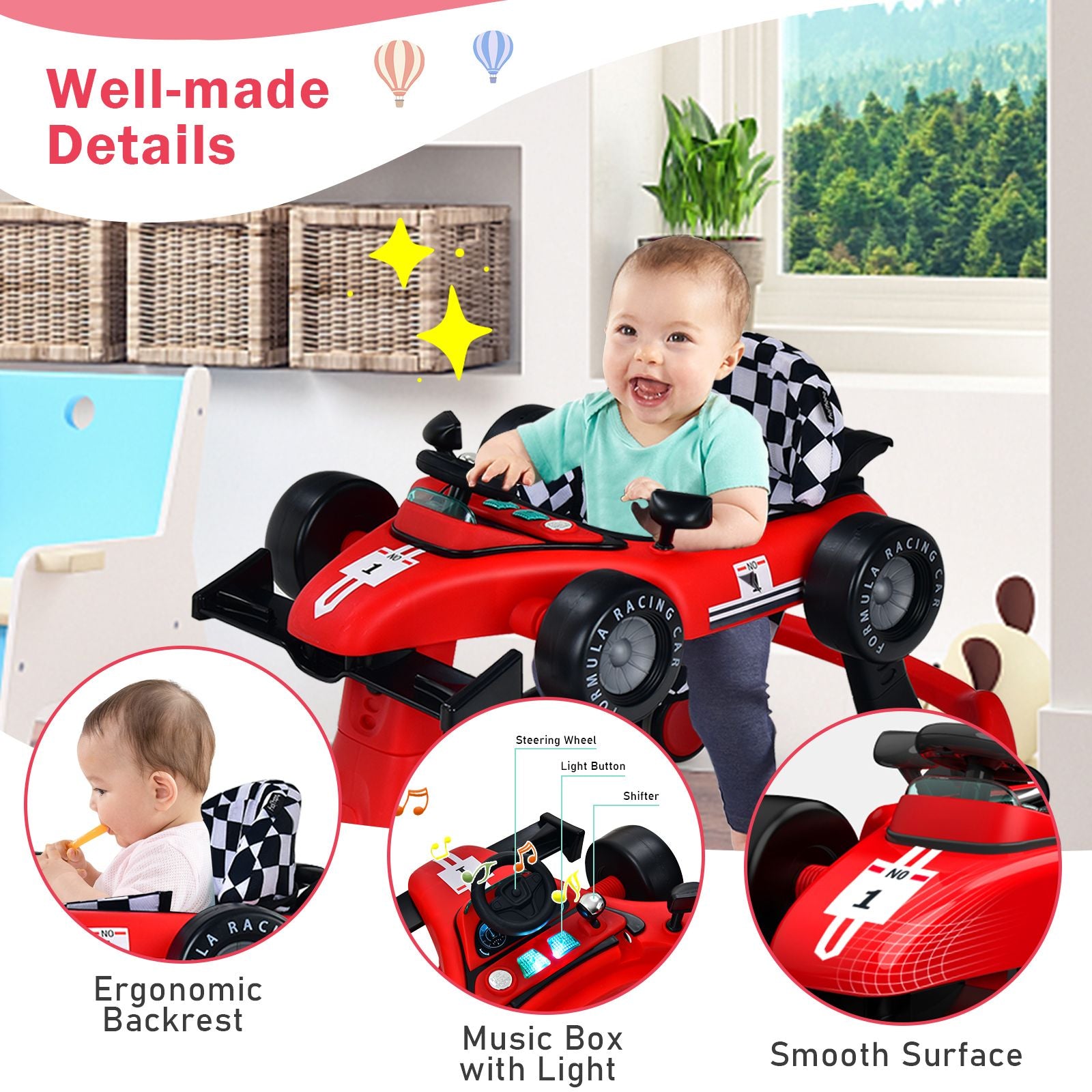 4-In-1 Baby Push Walker with Adjustable Height and Speed