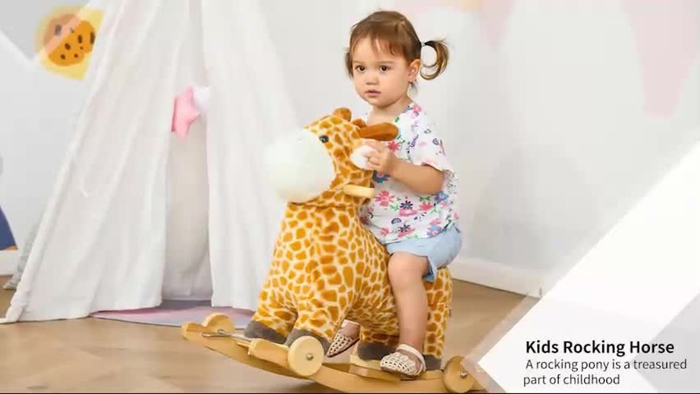 2-IN-1 Kids Plush Ride-On Rocking Gliding Horse Giraffe-Shaped for Child Yellow