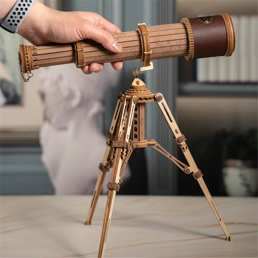 Rokr 1:1 DIY 314Pcs Telescopic Monocular Telescope Wooden Model Building Kits Assembly Toy Gift for Children Adult