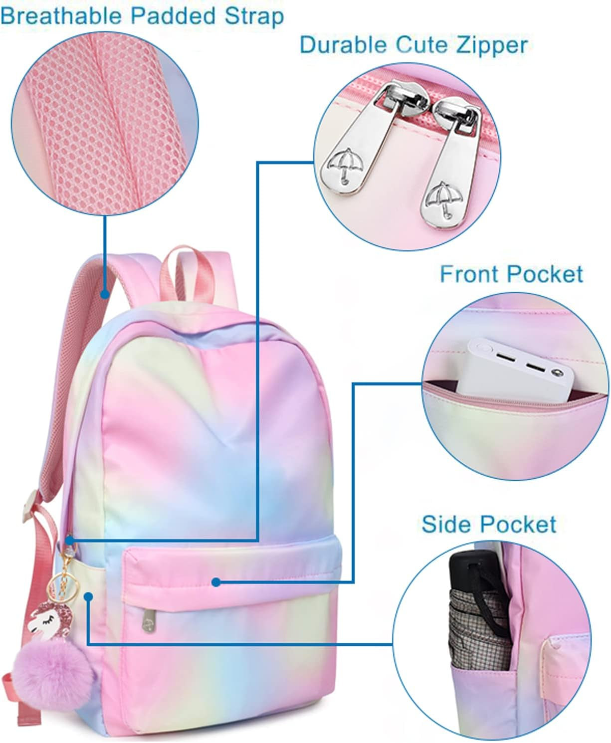 Middle School Backpack for Girls - Elementary School Bookbag for Teen Girls