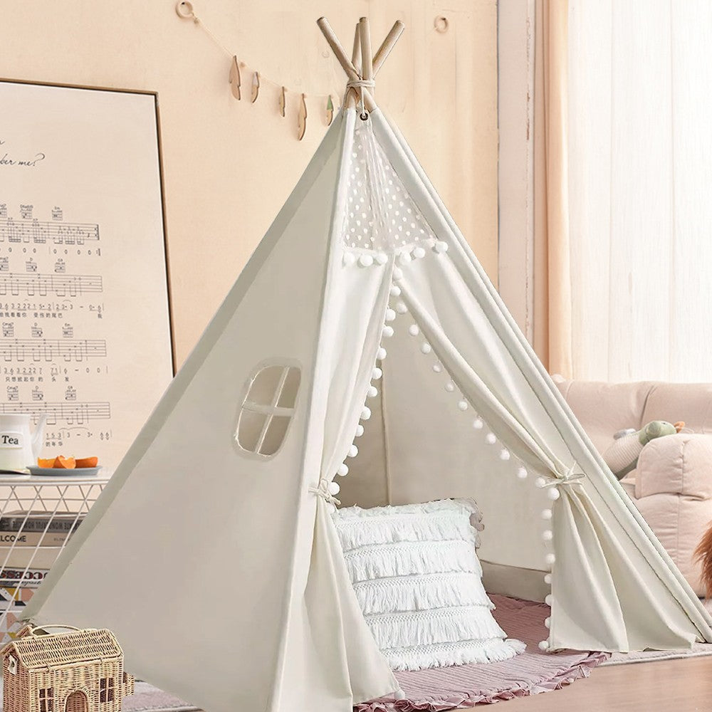 160CM Large Canvas Kids Teepee Star Wood Indian Tent Child In/Outdoor Play House