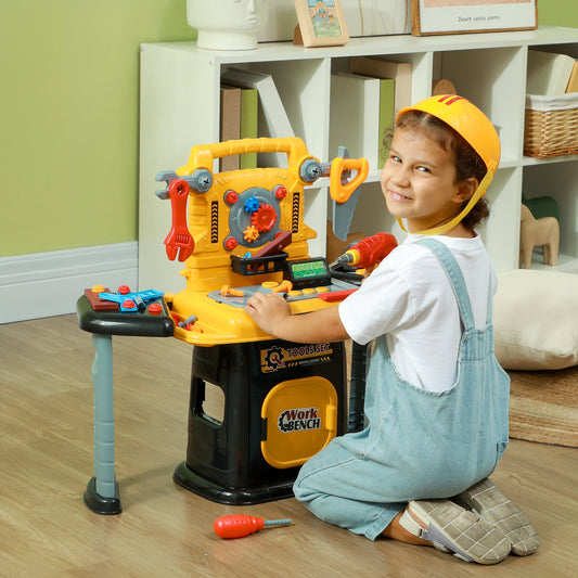 102-Piece Kids Tool Bench with Electric Drill, Storage, for 3-6 Years, Yellow