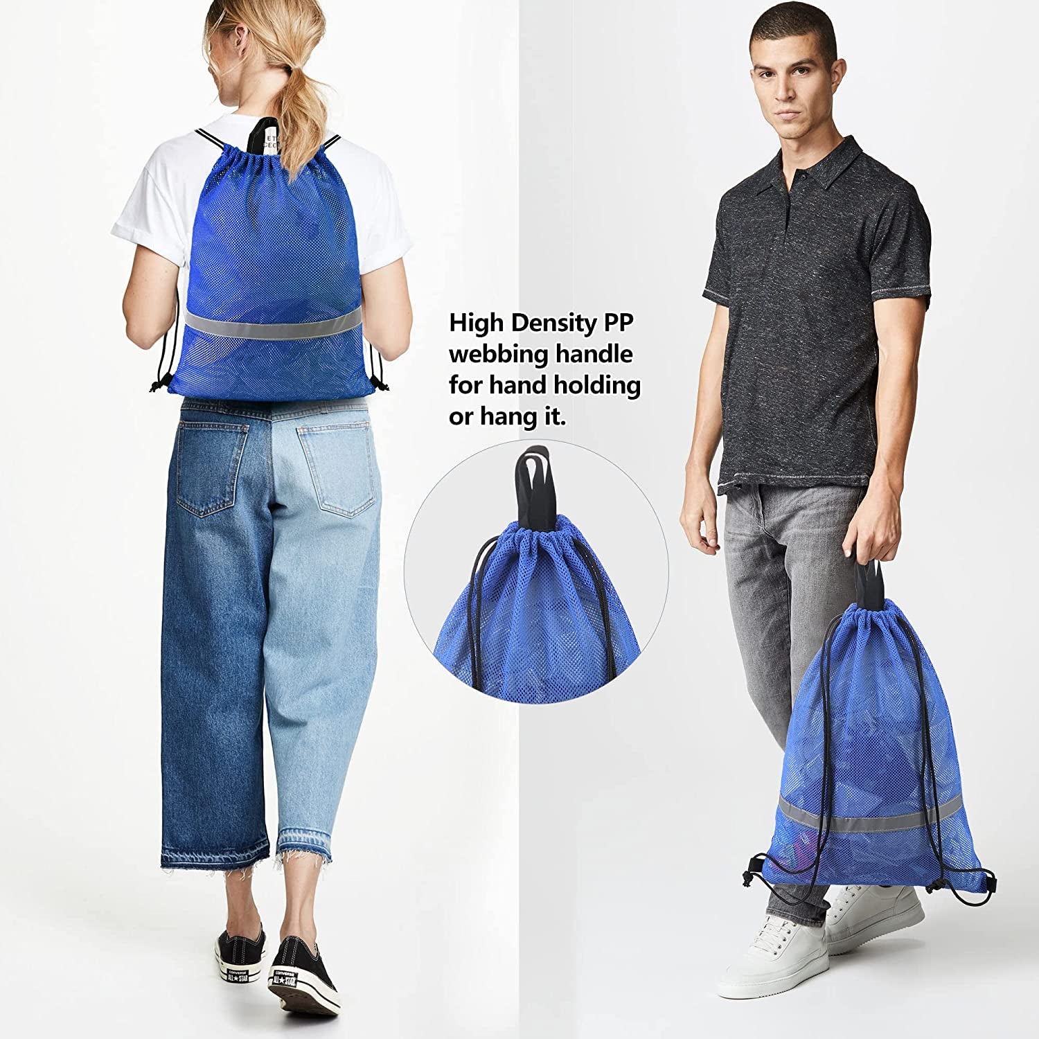 Blue Mesh Bag Drawstring Backpack with Zipper Pocket Swim Bag for Beach Swimming Equipment Equipment Workout Sports Excercise Gym Drawstring Bag for Adults