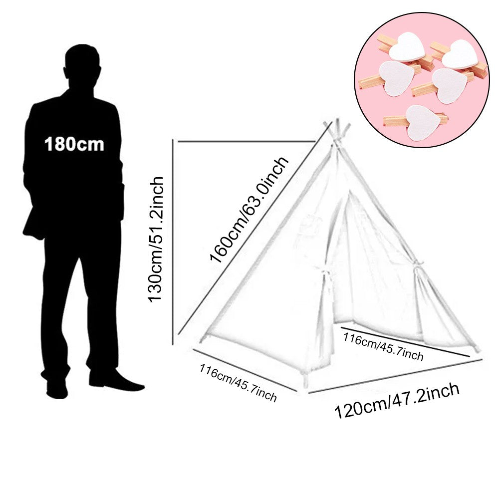 160CM Large Canvas Kids Teepee Star Wood Indian Tent Child In/Outdoor Play House