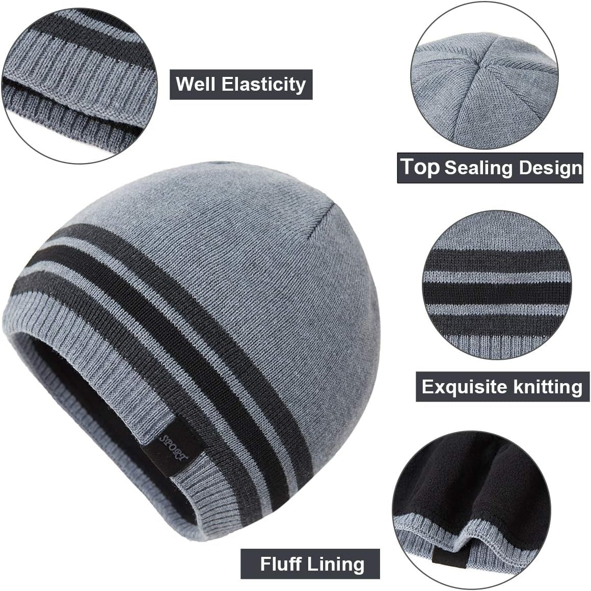 Mens Winter Warm Knitting Hats Plain Skull Beanie Cuff Toboggan Knit Cap