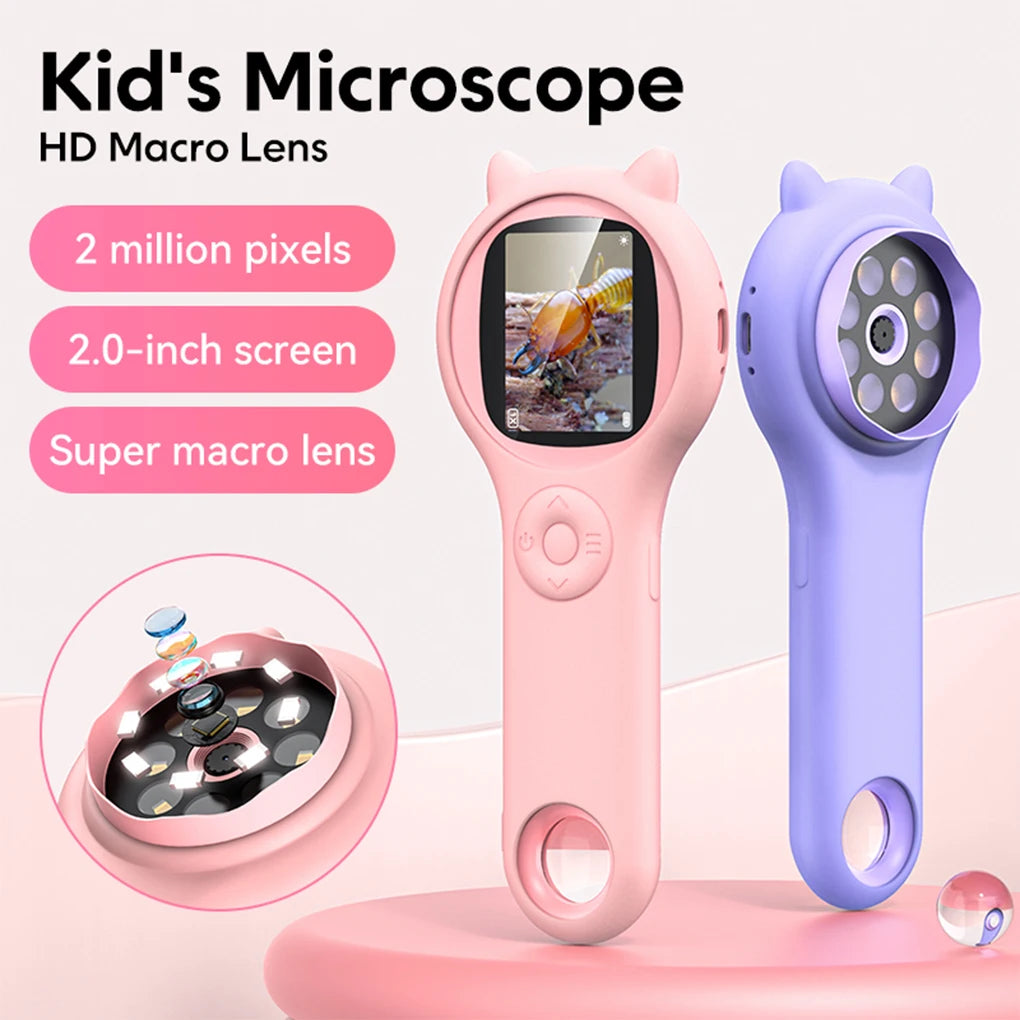 Kids Optical Microscope 200 Megapixels with Photo Video 500X USB Charging Microscopic World Science Children Educational Toy