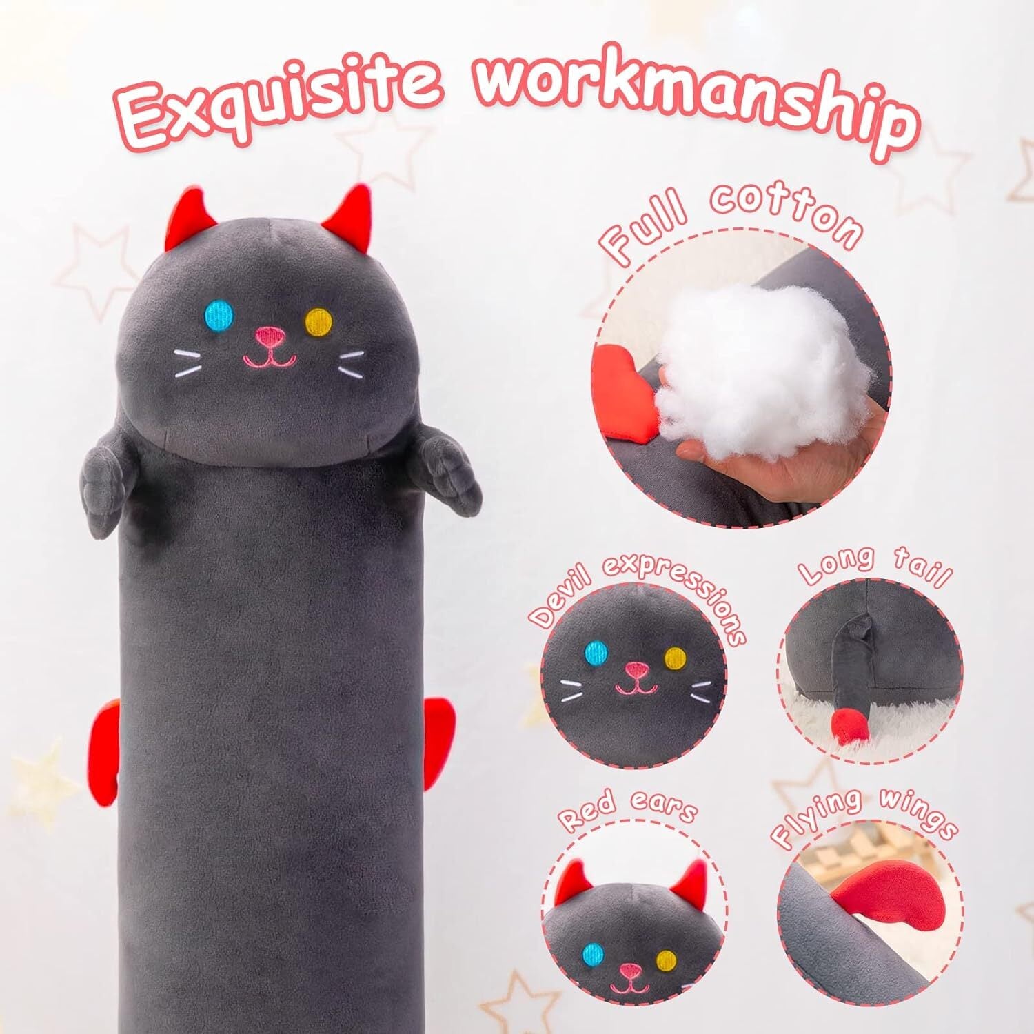 Long Cat Plush Pillow Sleeping Hugging Cushion Stuffed Cute Squishy Kitty Black