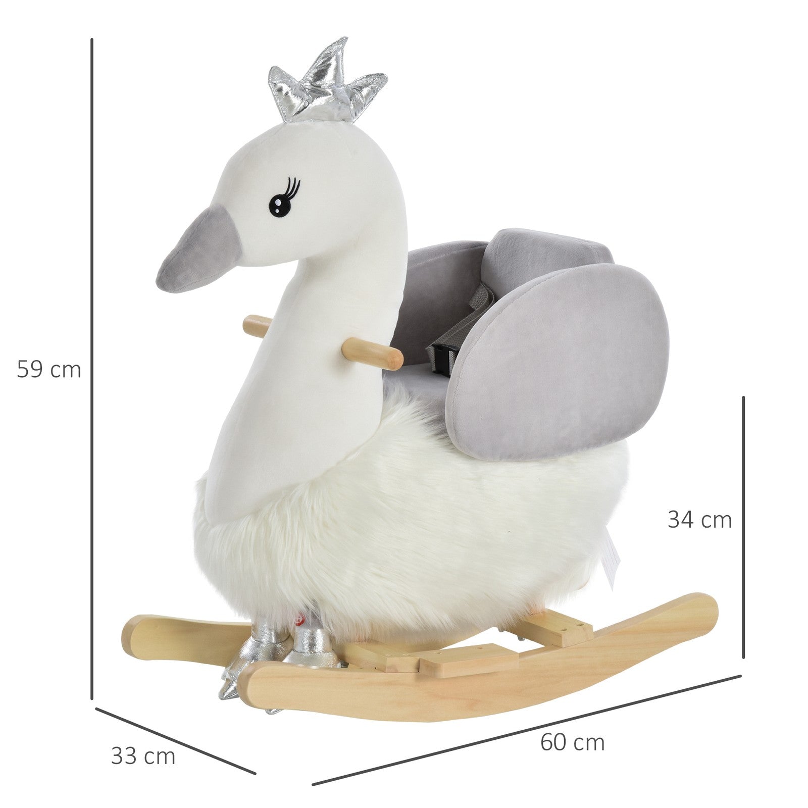 Cute Kids Ride-On Rocking Swan W/ Sound Handlebars Seat Belt Plush Body
