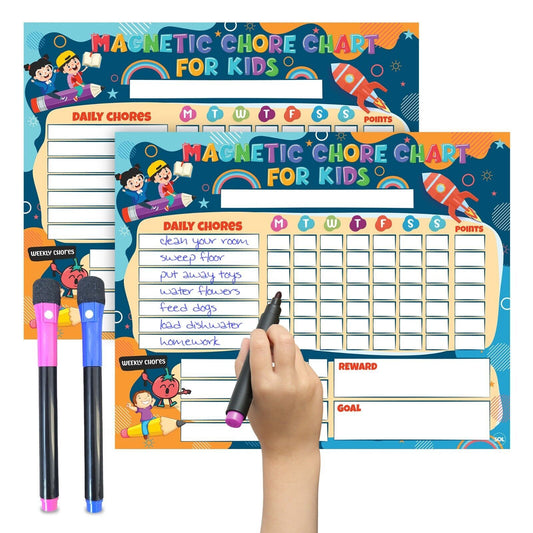 2Pk Reward Chart Magnetic Reusable Behaviour Chore for Kids Children + Wipe Pens