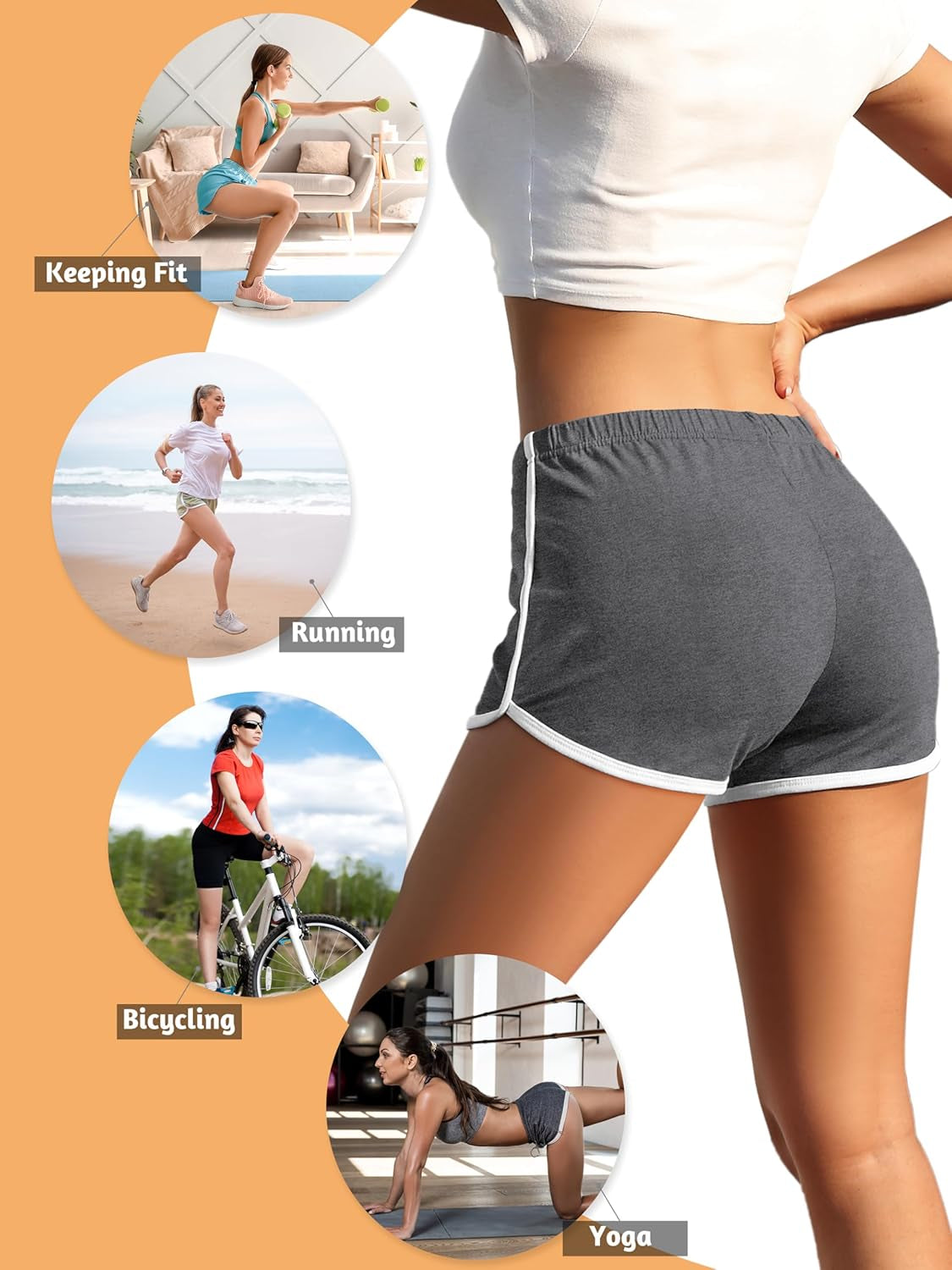 4 Pack Yoga Short Pants Cotton Sports Shorts Gym Dance Lounge Shorts Dolphin Running Athletic Shorts for Women