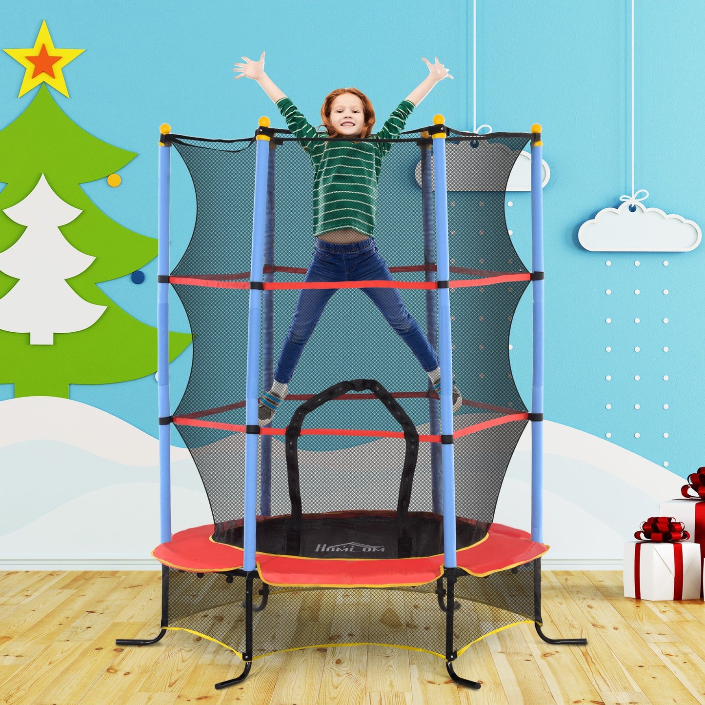 Kids Trampoline W/Enclosure Net Zipper Safety Pad Indoor Outdoor for 3-10 Years