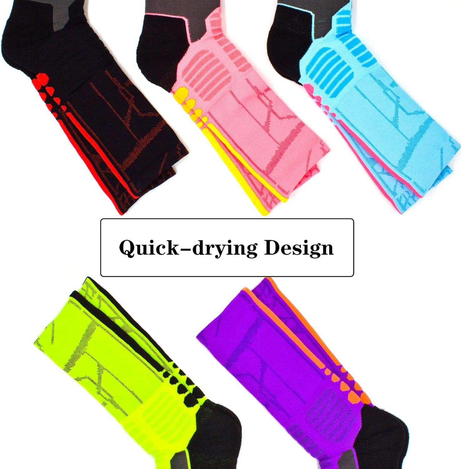 Basketball Socks - 5 Pack Compression Crew Socks for Boy, Girl, Men, Women
