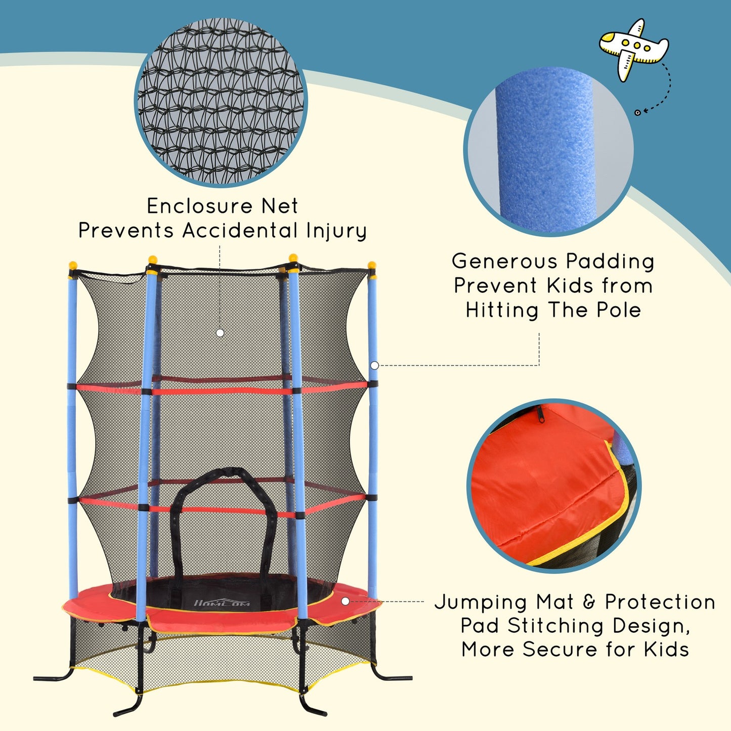 Kids Trampoline W/Enclosure Net Zipper Safety Pad Indoor Outdoor for 3-10 Years