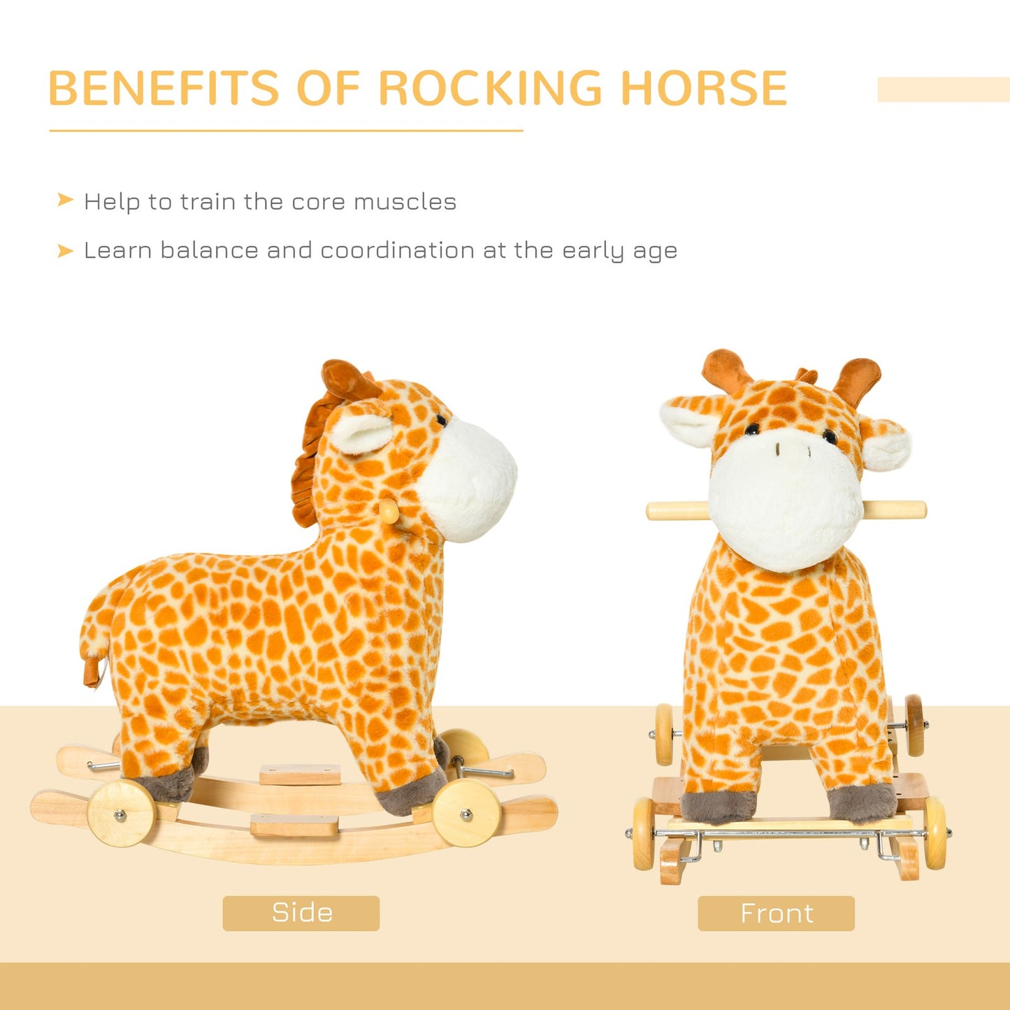2-IN-1 Kids Plush Ride-On Rocking Gliding Horse Giraffe-Shaped for Child Yellow