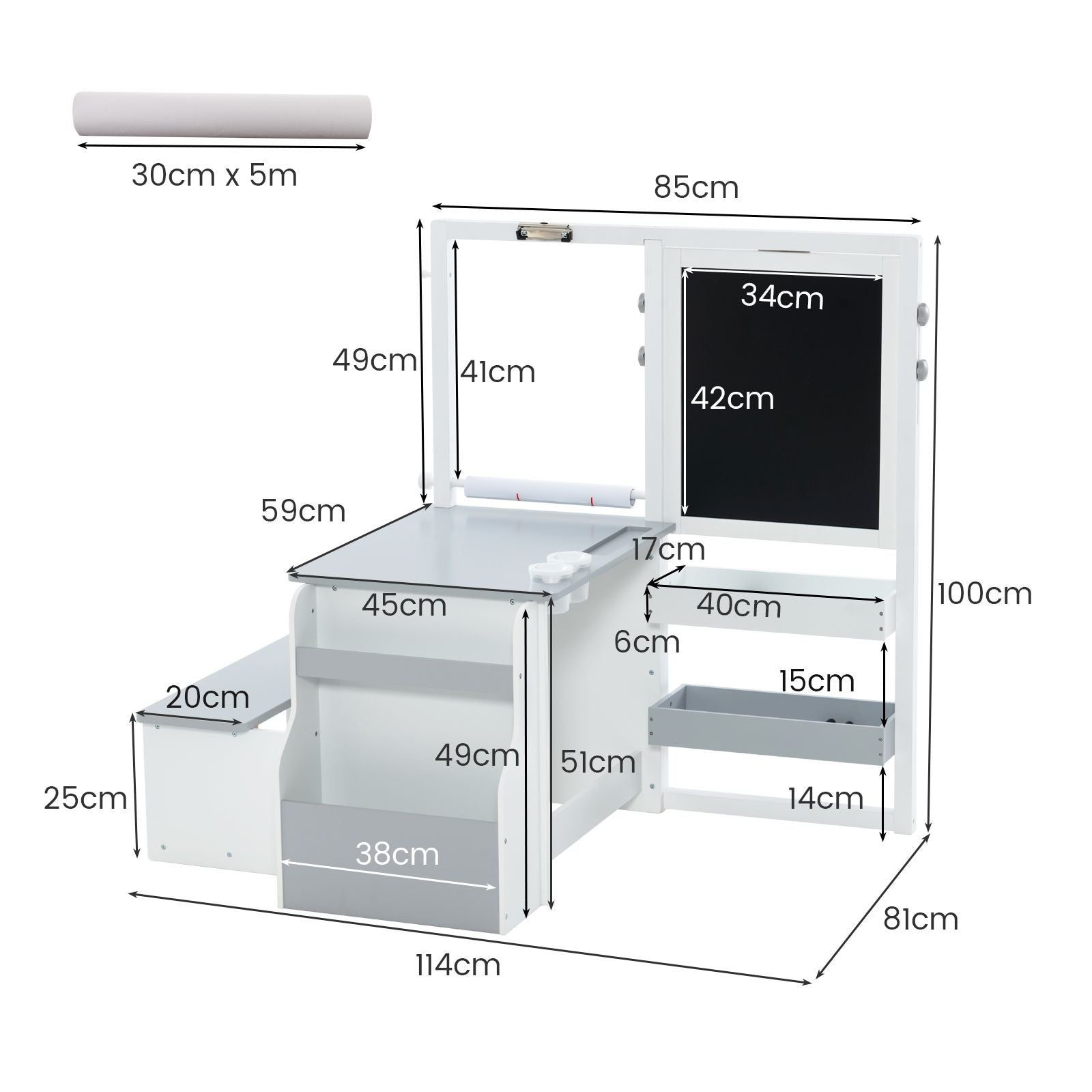 Kids Art Easel Table and Bench Set with Adjustable Easel and Bookshelf