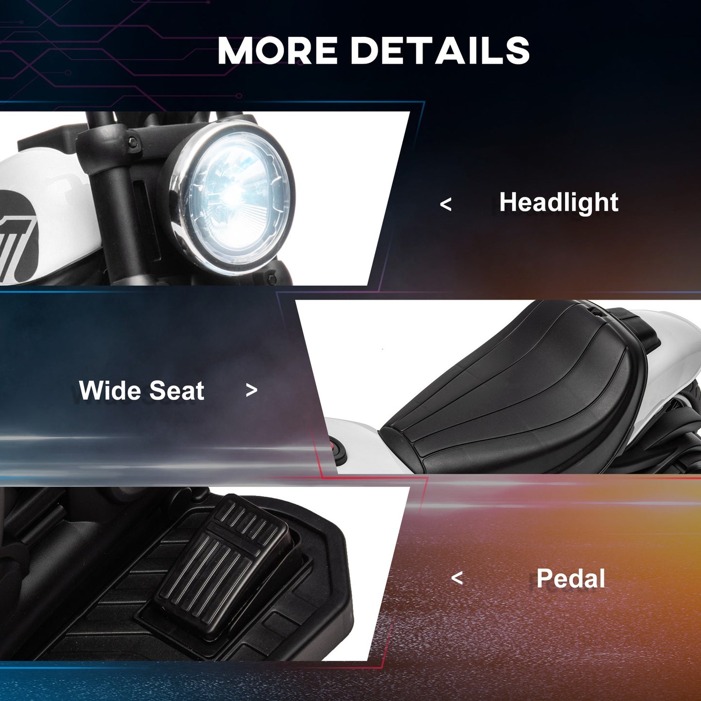 HOMCOM 6V Electric Motorbike with Training Wheels, One-Button Start - White