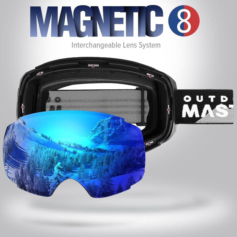 Ski Goggles PRO - Frameless, Interchangeable Lens 100% UV400 Protection Snow Goggles for Men & Women