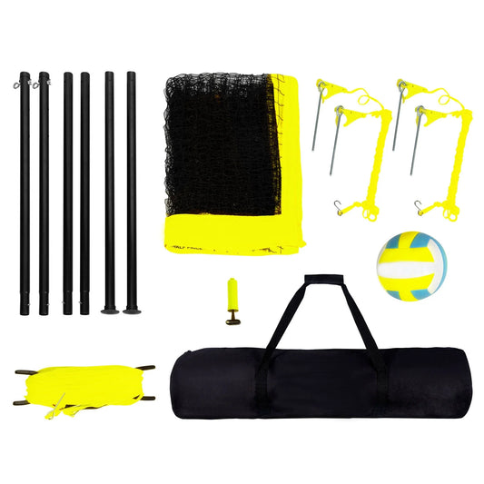 Portable Volleyball Net Kit for Outdoor Use, Steel Poles with Adjustable Height, Pro Volleyball Set Including PVC Volleyball, Pump, Transport Bag, Robust Volleyball Net