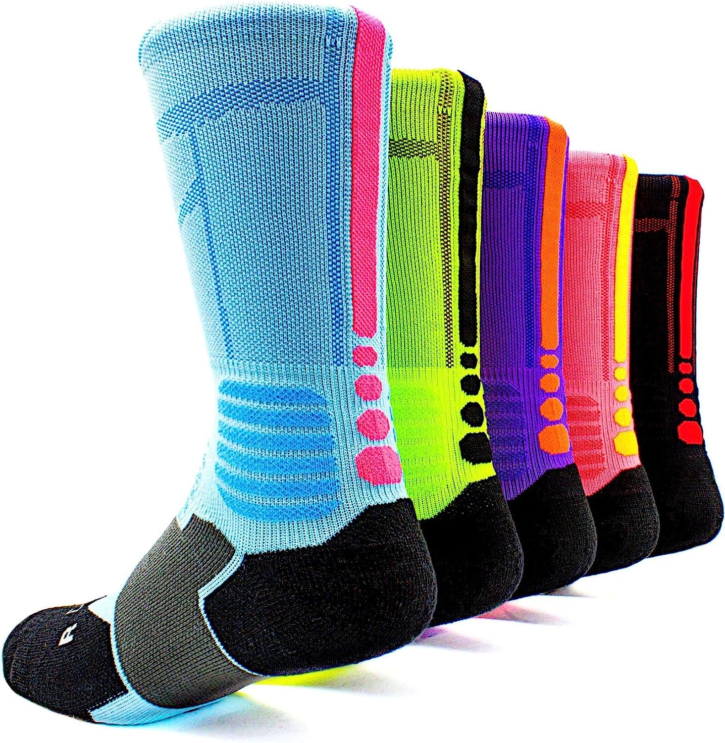 Basketball Socks - 5 Pack Compression Crew Socks for Boy, Girl, Men, Women