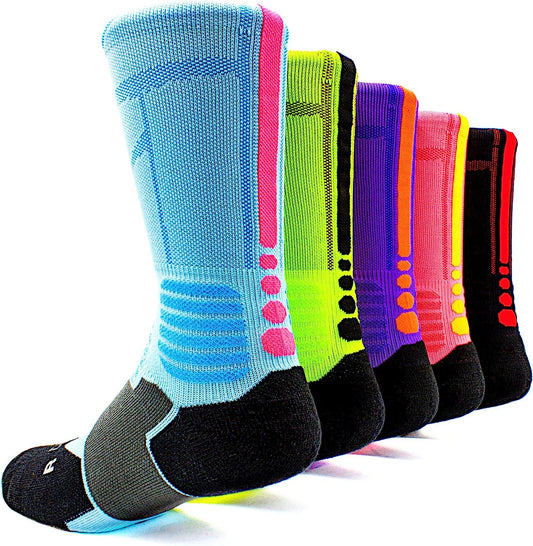 Basketball Socks - 5 Pack Compression Crew Socks for Boy, Girl, Men, Women