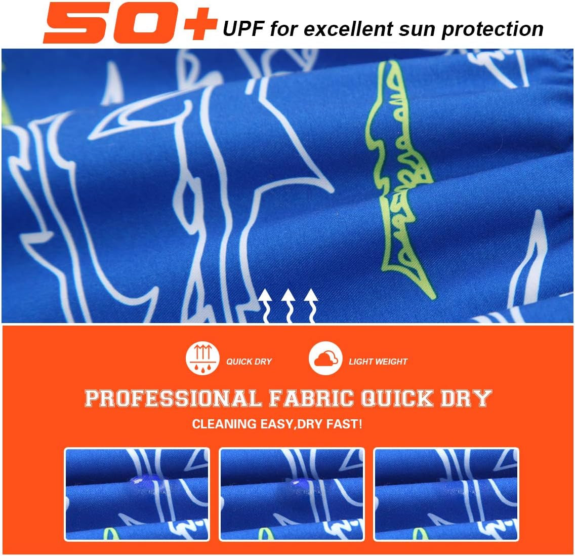 Boys' Swim Trunks UPF 50+ Quick Dry Bathing Suit Swimwear Beach Shorts with Mesh Lining