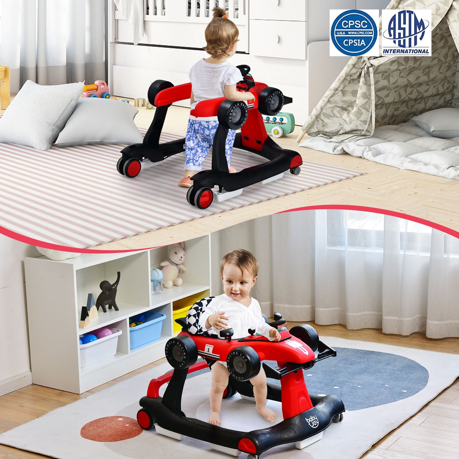 4-In-1 Baby Push Walker with Adjustable Height and Speed