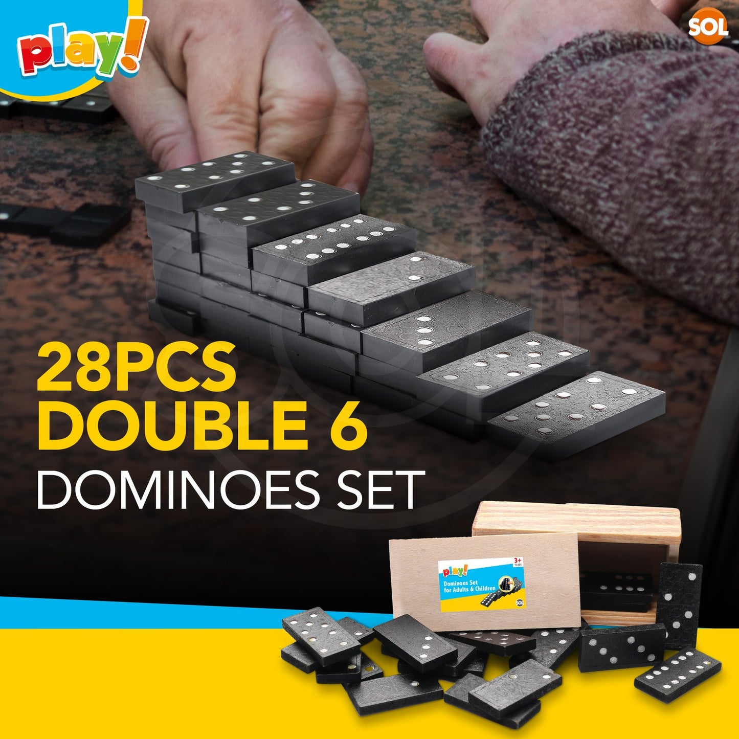 28 Dominoes Game Set Wooden Box Dominos Kids Childrens Travel Board Pub Plastic