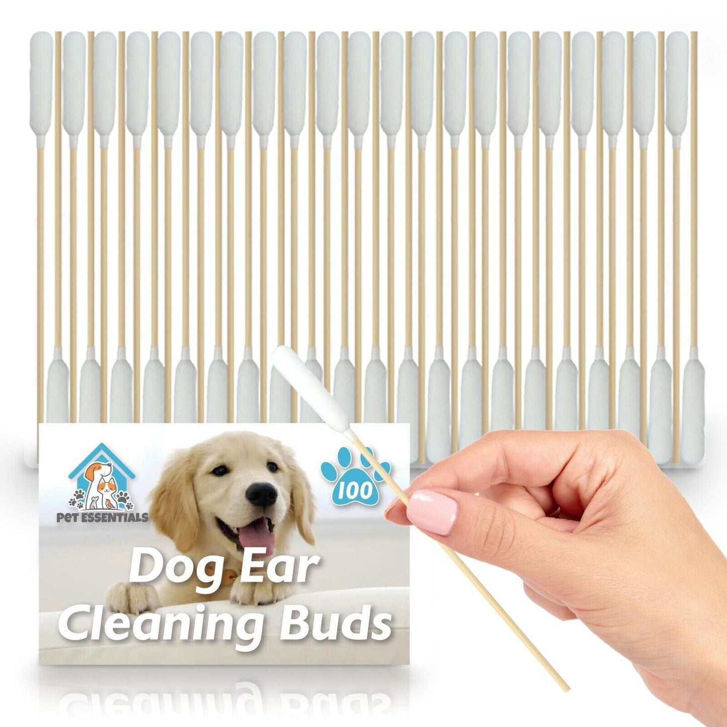 100-200 Dog Ear Cotton Buds 15Cm Long Extra Large | Pet Cleaning Bamboo Cleaner