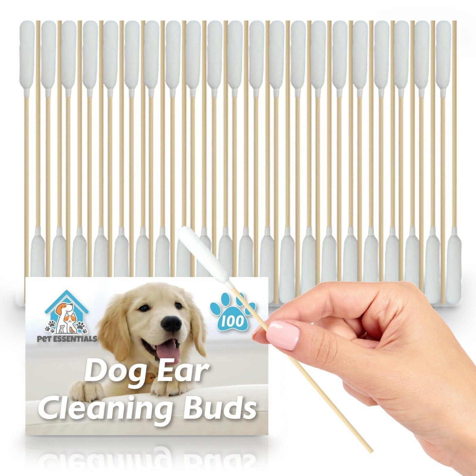 100-200 Dog Ear Cotton Buds 15Cm Long Extra Large | Pet Cleaning Bamboo Cleaner