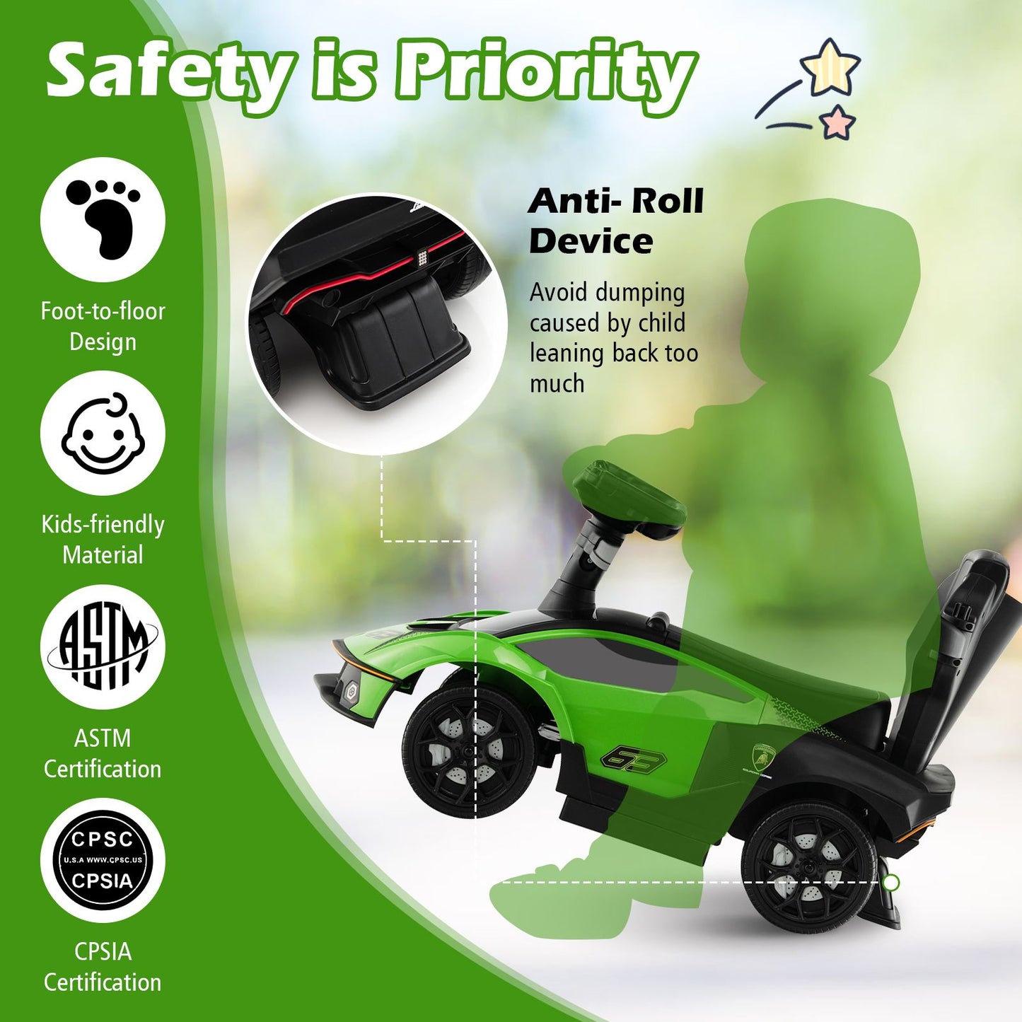 Kids Licensed Lamborghini Ride on Car with Push Handle