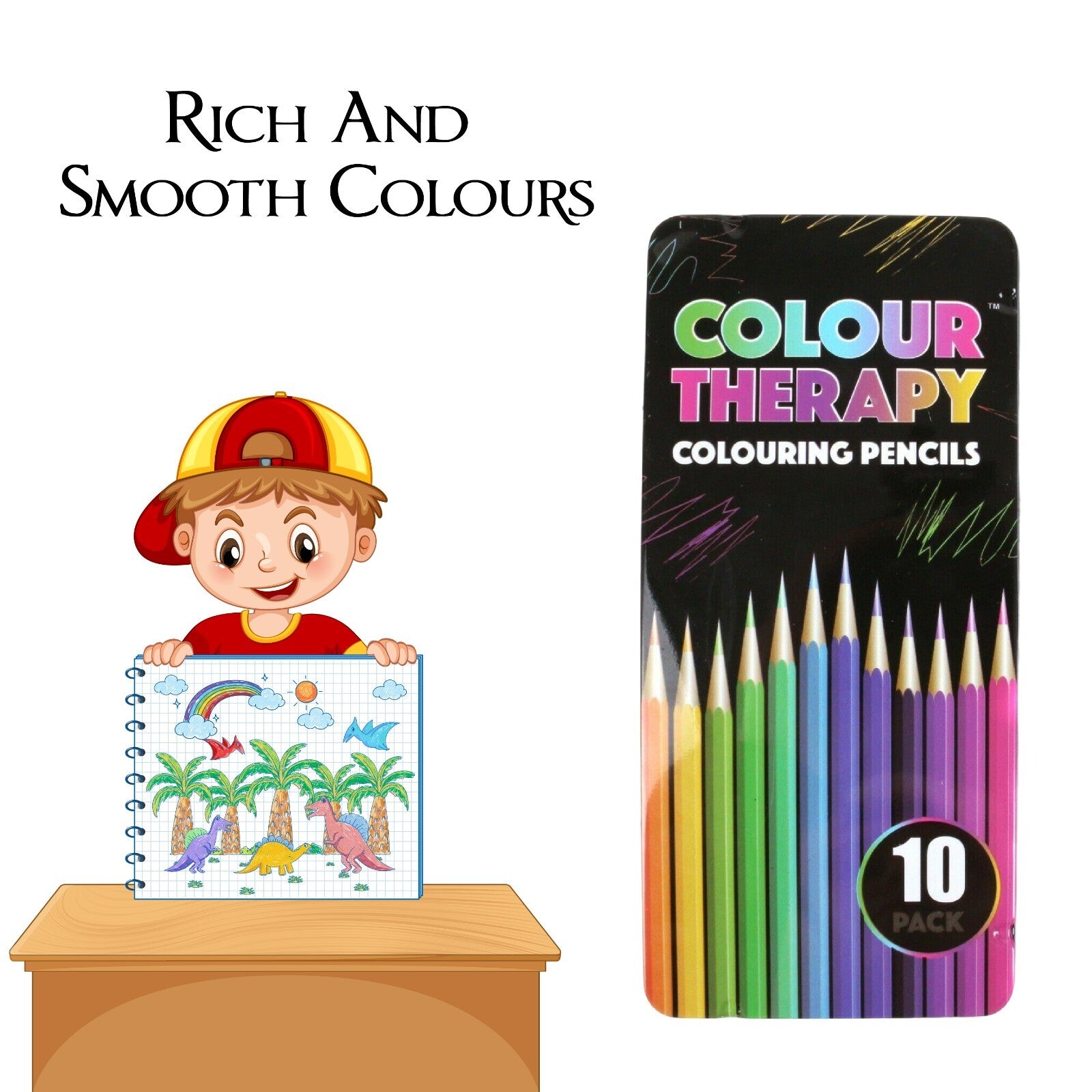 COLOURED PENCILS COLOUR THERAPY QUALITY DRAWING SKETCHING TONES ART 10Pk