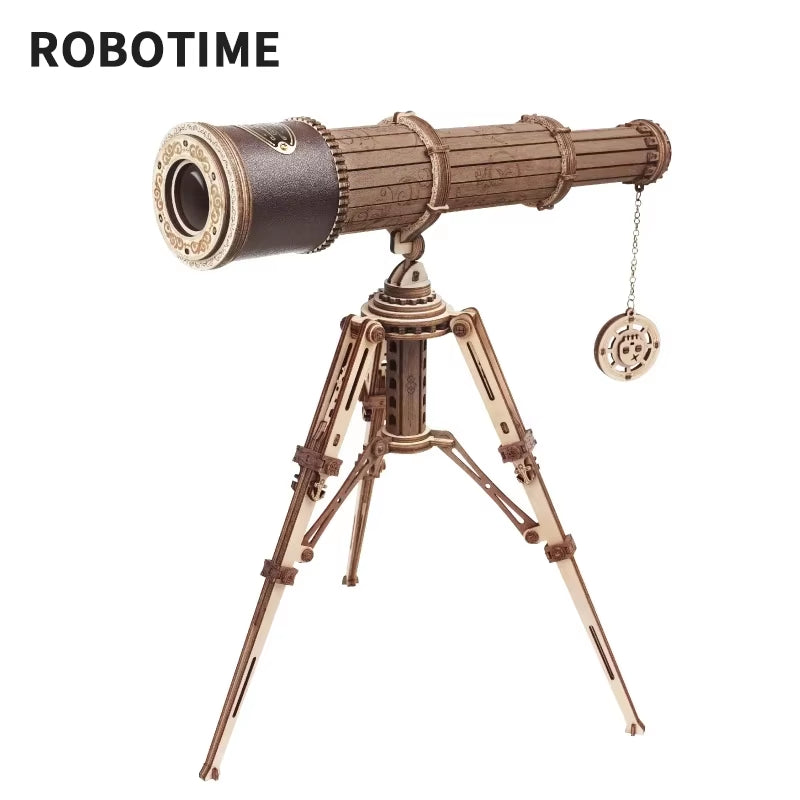 Rokr 1:1 DIY 314Pcs Telescopic Monocular Telescope Wooden Model Building Kits Assembly Toy Gift for Children Adult