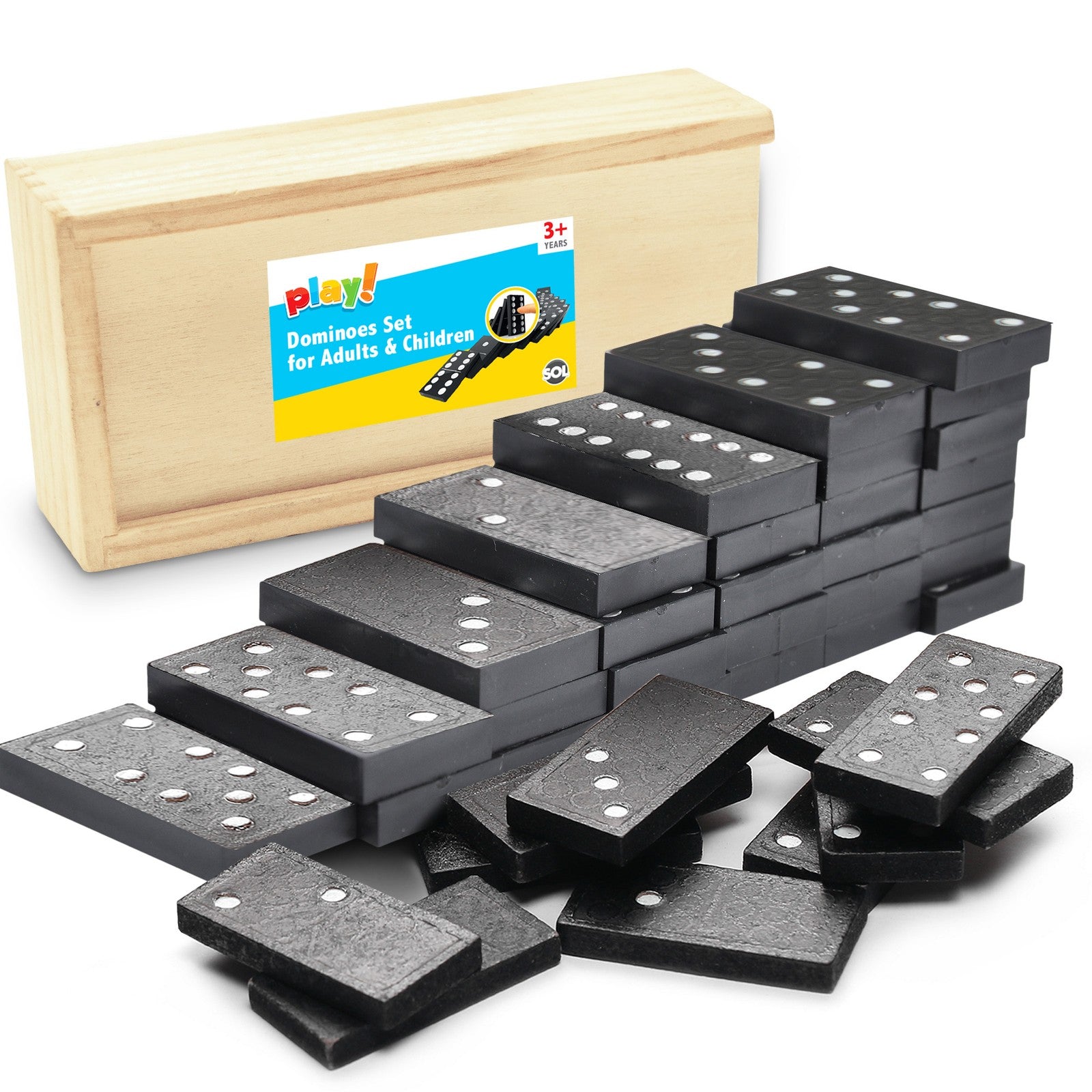 28 Dominoes Game Set Wooden Box Dominos Kids Childrens Travel Board Pub Plastic