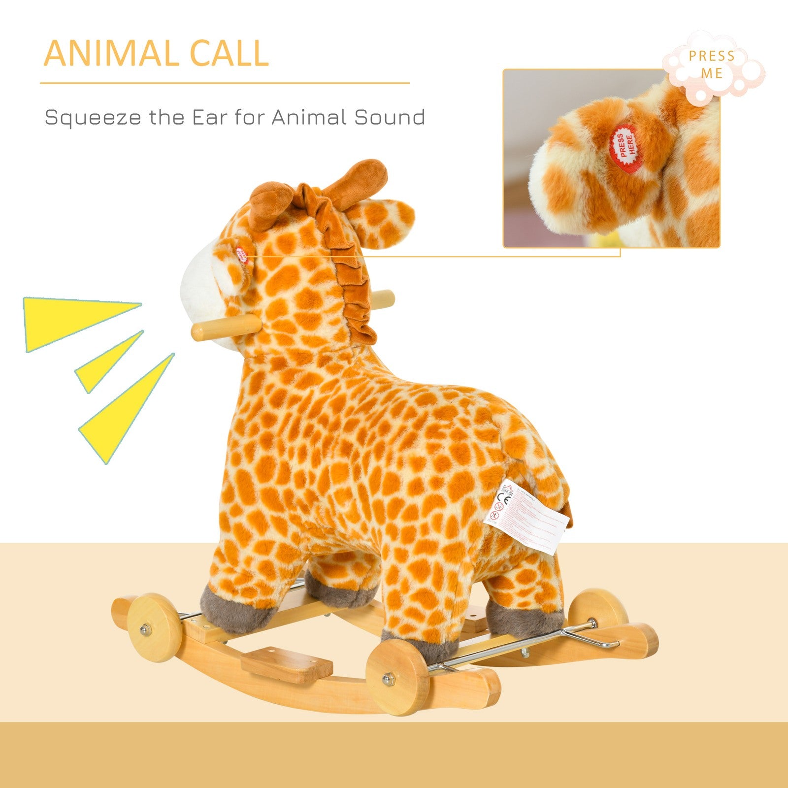 2-IN-1 Kids Plush Ride-On Rocking Gliding Horse Giraffe-Shaped for Child Yellow