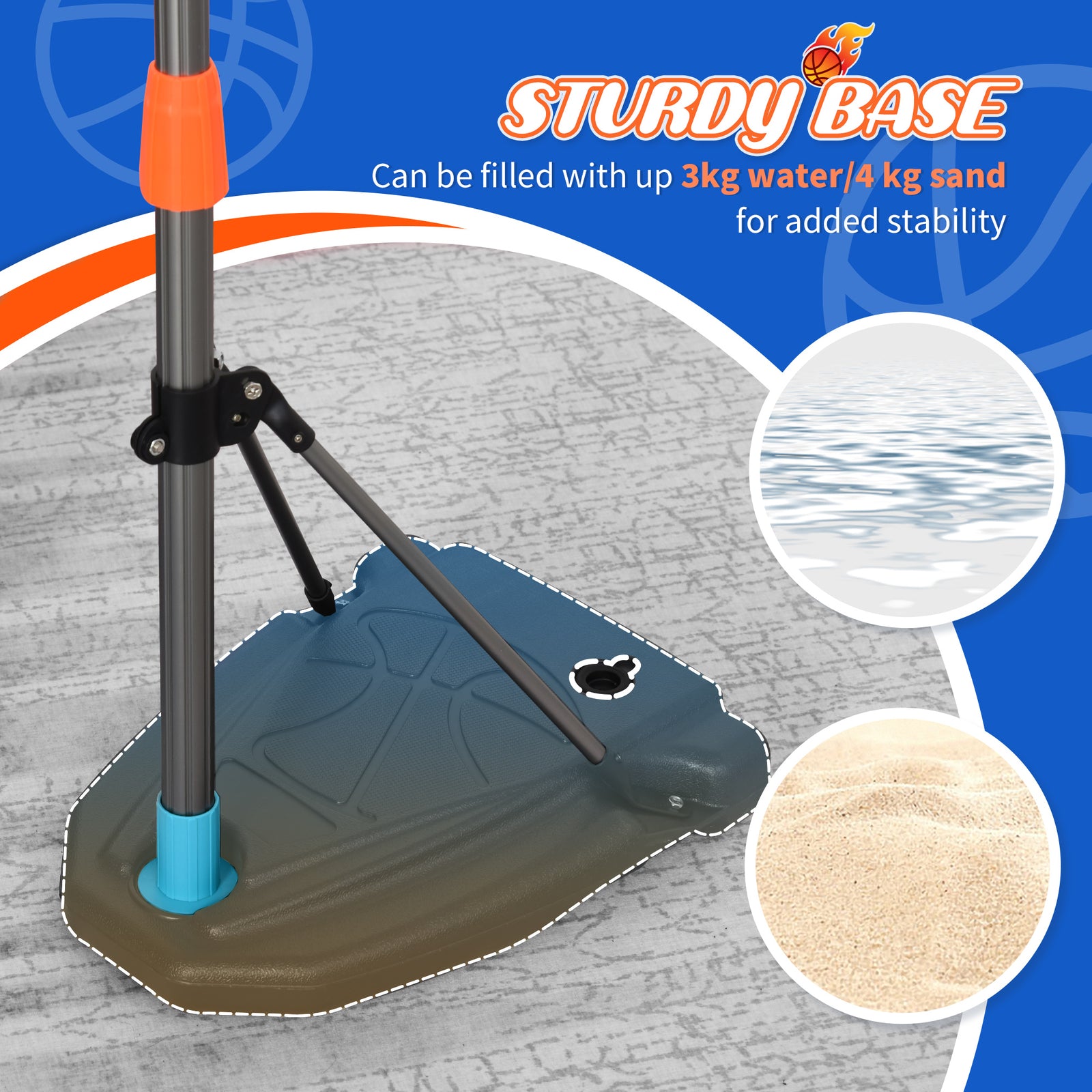 3 Pcs Kids Basketball Set W/ Hoop Ball Pump Height Fillable Base 3-8 Yrs