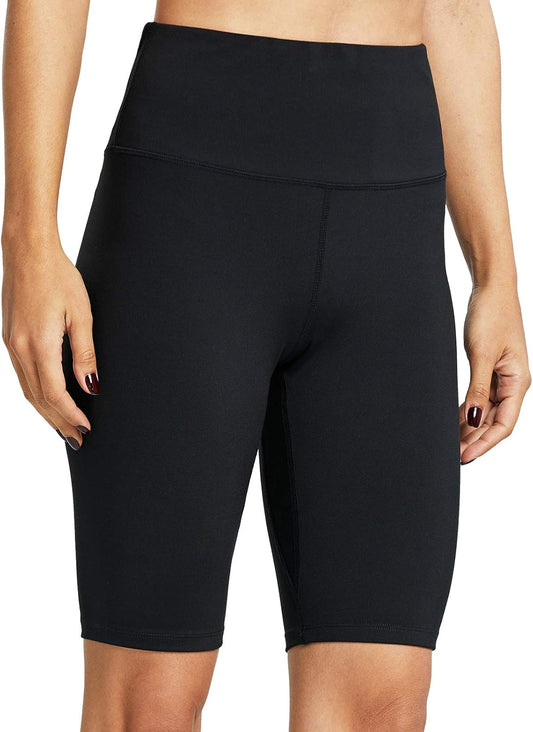 10" Biker Shorts Women High Waisted with 2 Hidden Pockets Workout Athletic Running Yoga Long Shorts